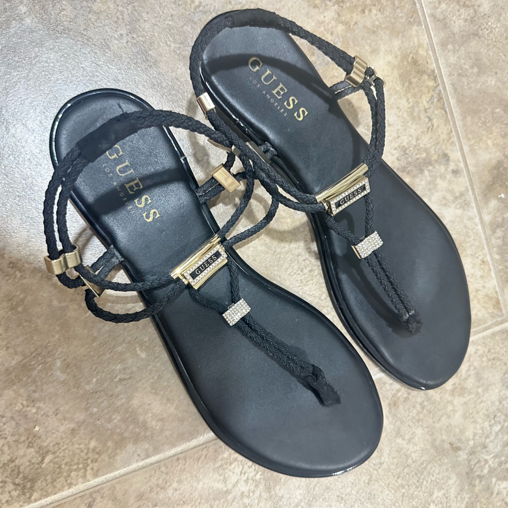 Guess Black and Gold Women's Sandals